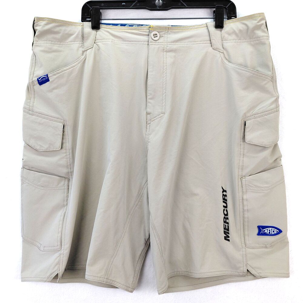 AFTCO Cargo Fishing Shorts Mens Size 40 Tan Mercury Outboard Performance Stretch